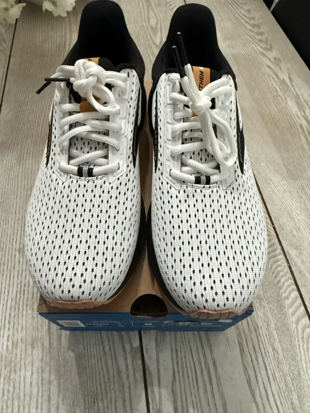 Brooks White and Black Athletic Running Sneakers with Orange Accents